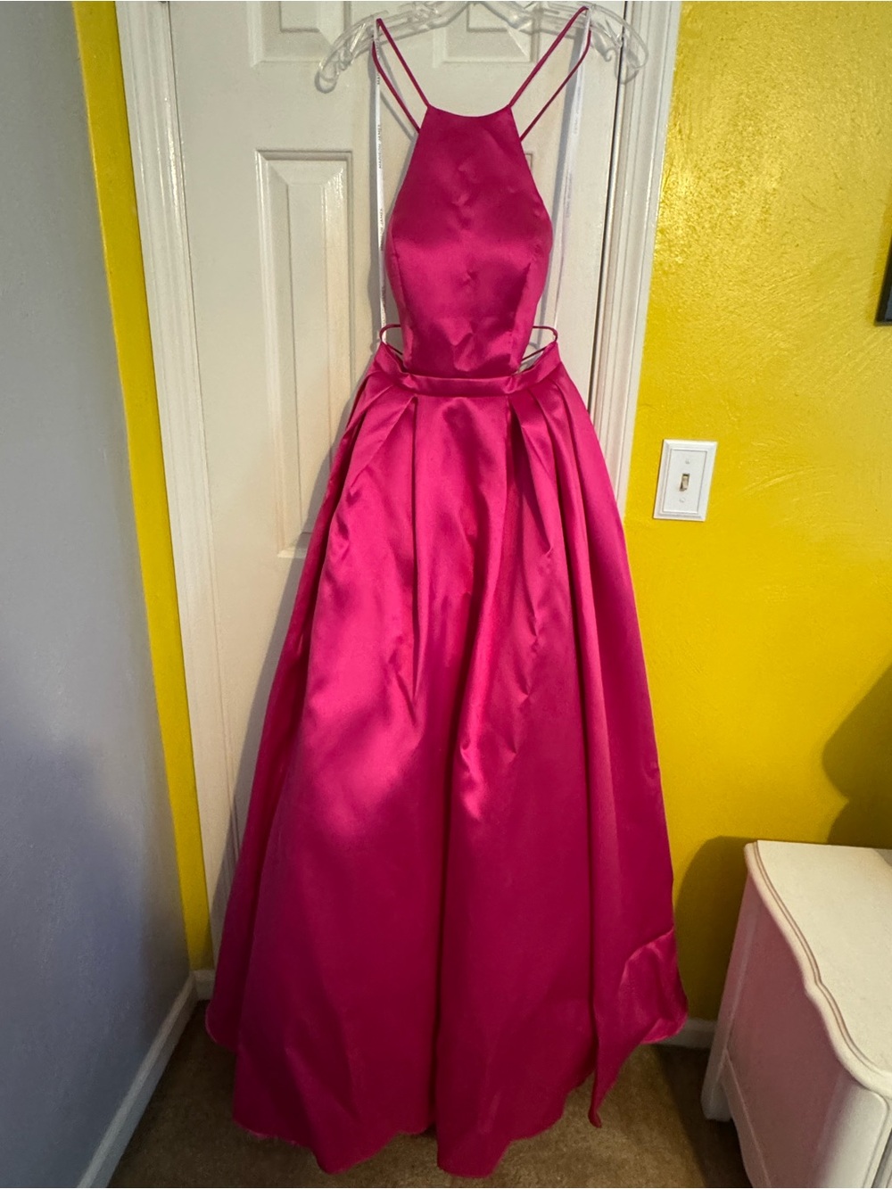 Madison James Hot Pink Satin Ball Gown